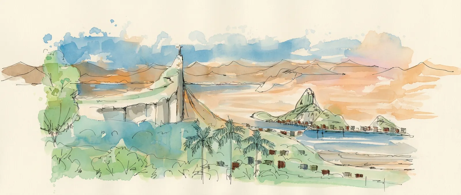 Aquarela do Rio com o Cristo Redentor e o Pão de Açúcar, quadro da Ferrerinha